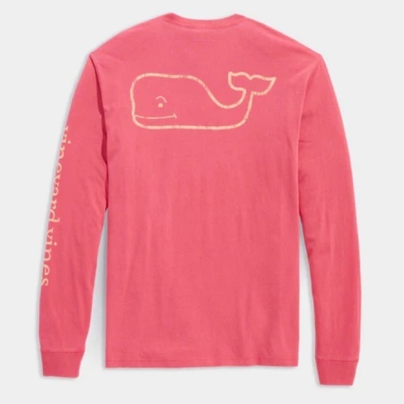 Vineyard Vines GARMENT-DYED VINTAGE WHALE LONG-SLEEVE POCKET TEE IN VIVA MAGENTA - Picture 3 of 8
